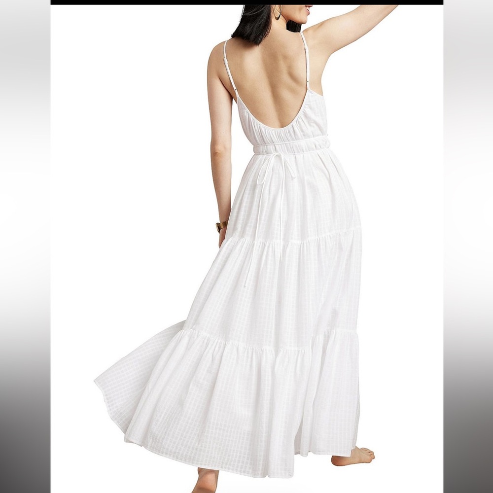 NWT retail $250 Elegant Size M Banana Republic  White Tiered Maxi Dress - Picture 2 of 7